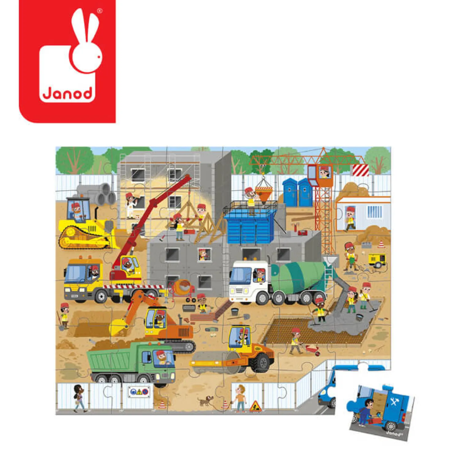 Janod Puzzle w walizce Plac budowy 36 elementów 4+