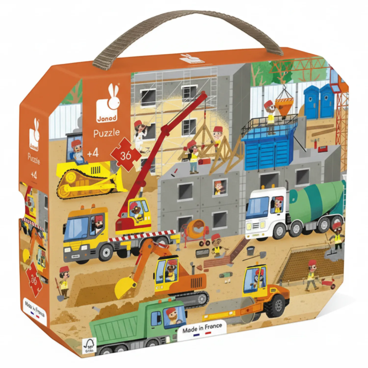 Janod Puzzle w walizce Plac budowy 36 elementów 4+