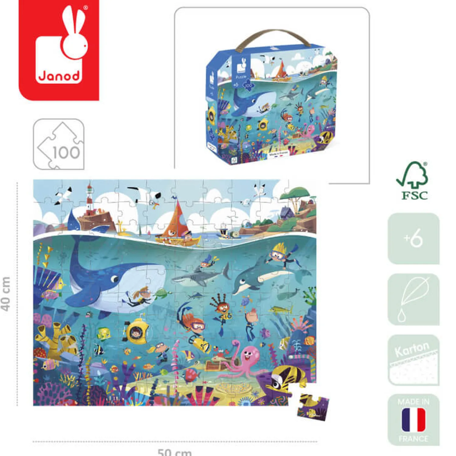 Janod Puzzle w walizce Podwodny świat 100 elementów 6+