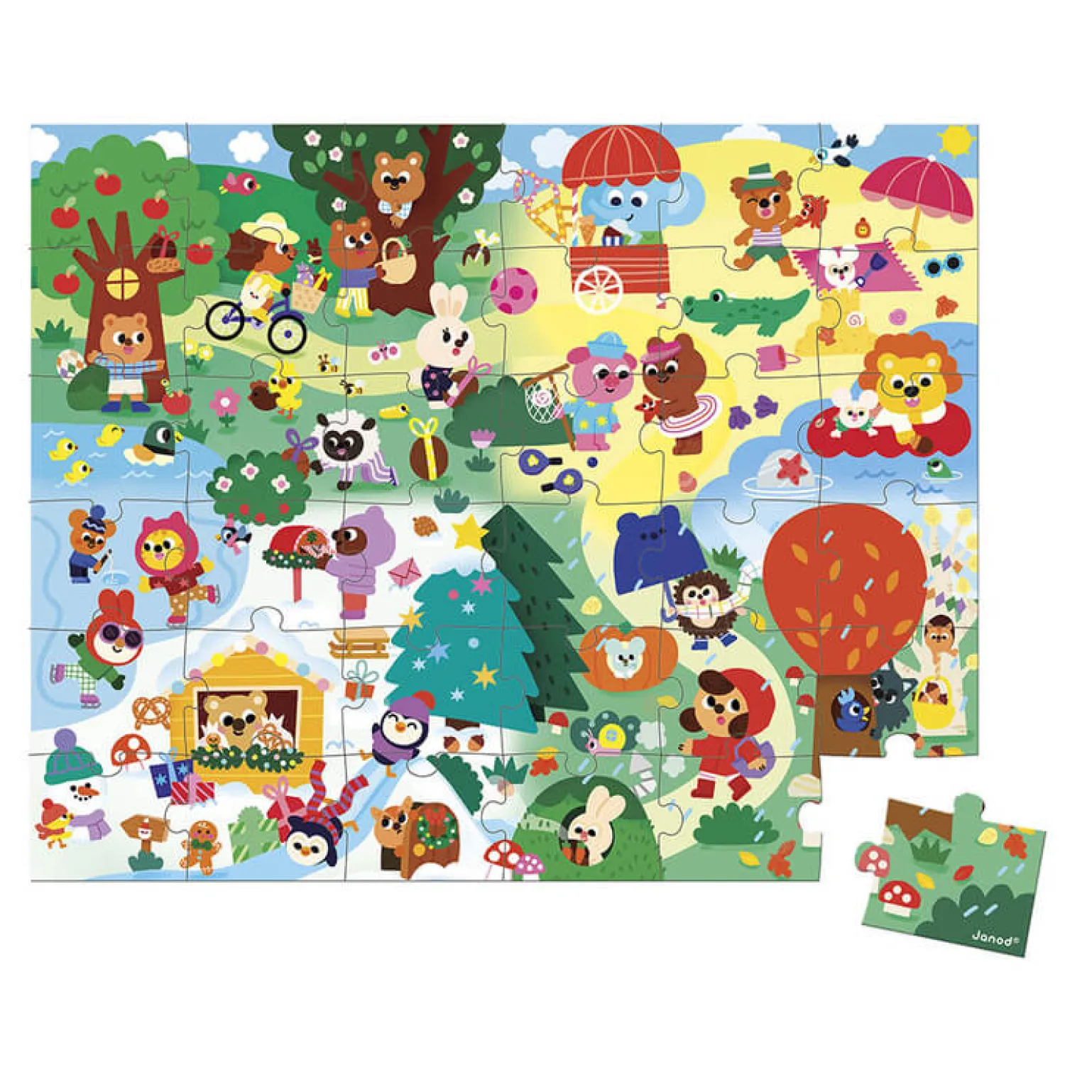 Janod Puzzle w walizce 4 pory roku 36 elementów 4+