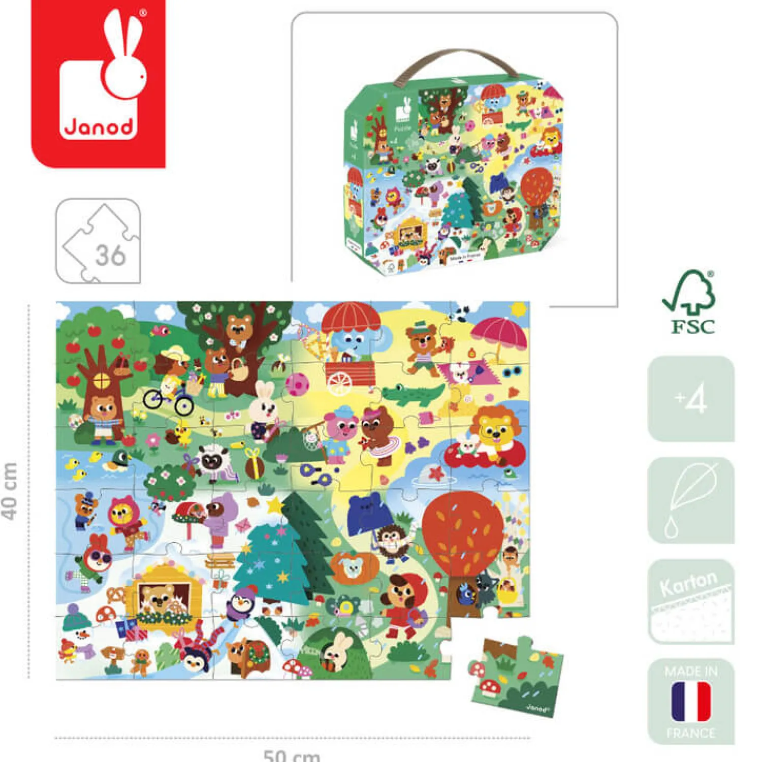 Janod Puzzle w walizce 4 pory roku 36 elementów 4+