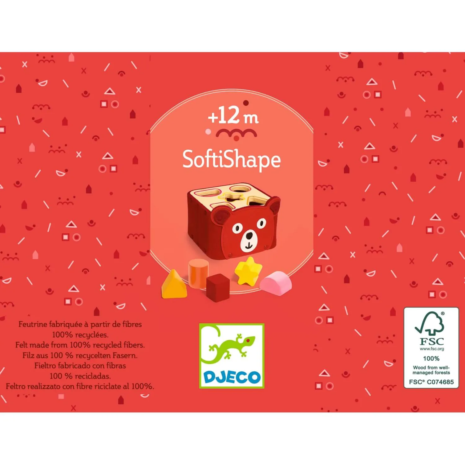 Djeco Sorter kształtów drewno+filc SOFTISHAPE