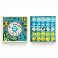 Billes & Co Szklane kulki Mini-Box NIEBIESKIE MOTYLE