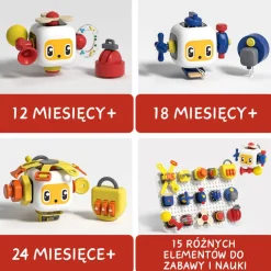 TOPBRIGHT Tablica manipulacyjna z kostką i doczepianymi elementami, 1+