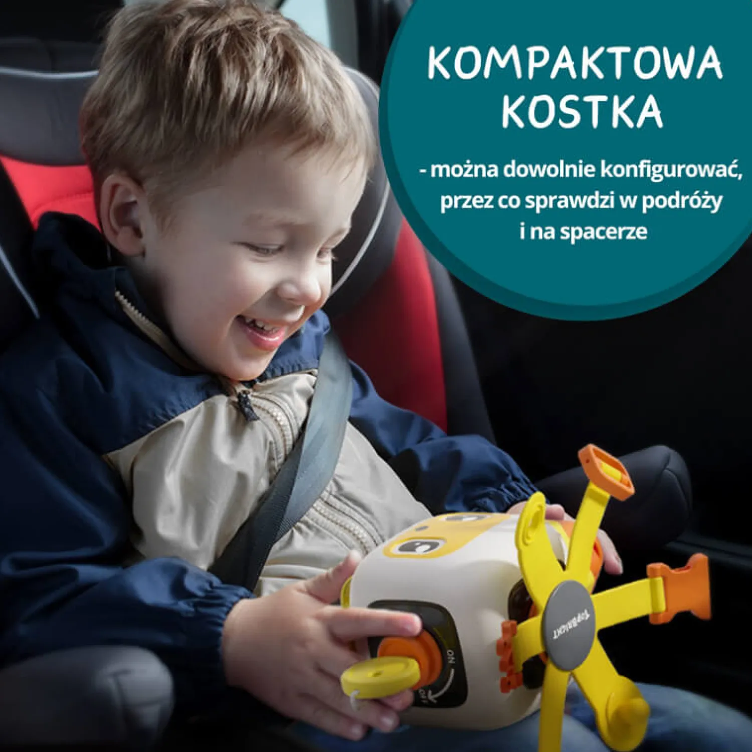 TOPBRIGHT Tablica manipulacyjna z kostką i doczepianymi elementami, 1+
