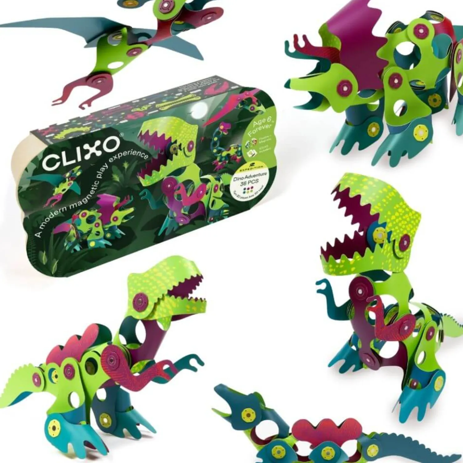 CLIXO Układanka magnetyczna Dinozaury , 36 elementy