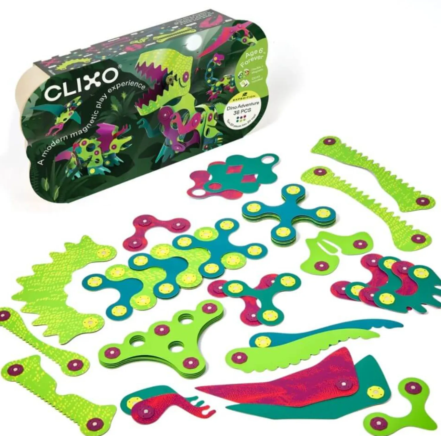CLIXO Układanka magnetyczna Dinozaury , 36 elementy