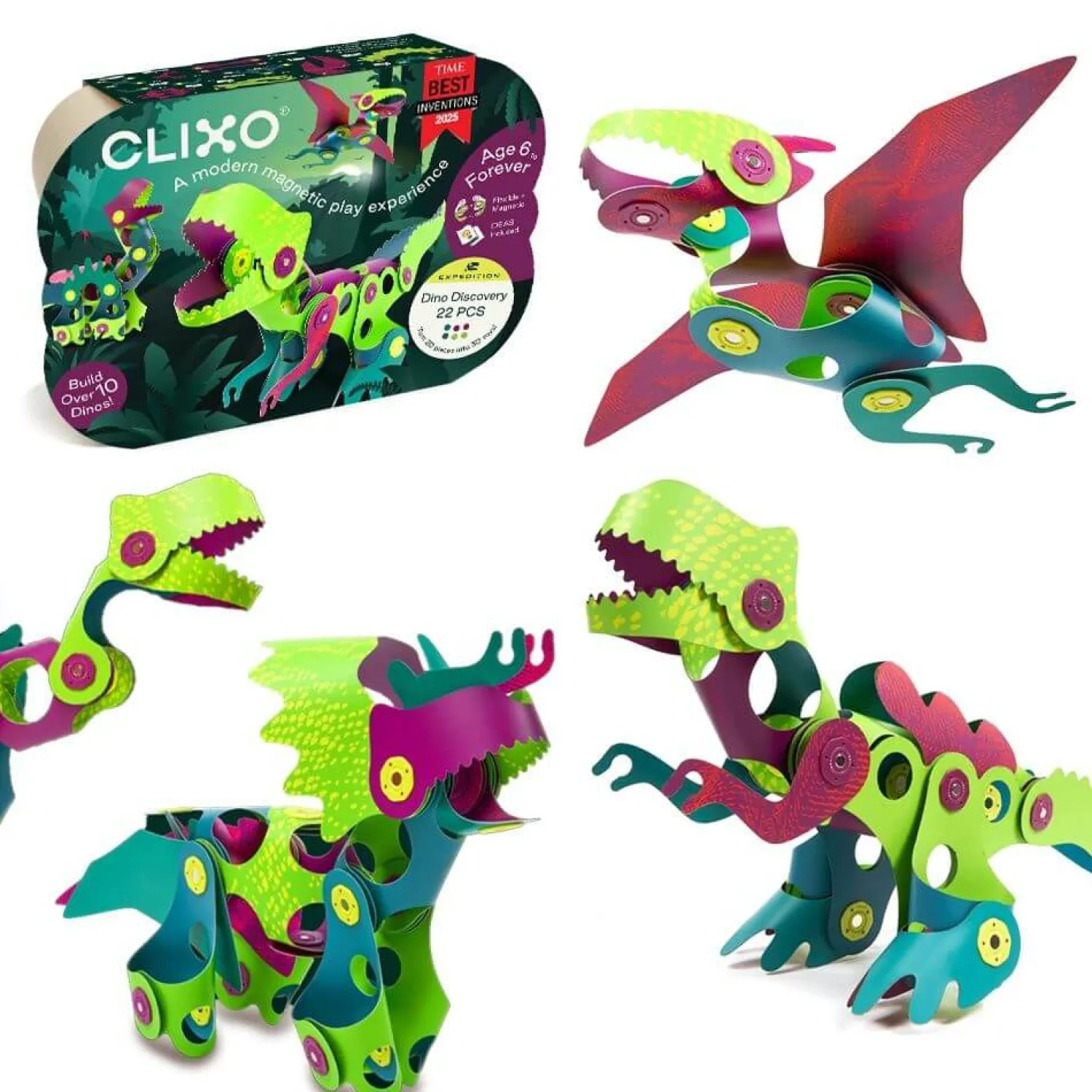 CLIXO Układanka magnetyczna Dinozaury , 22 elementy