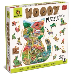 Ludattica WOODY PUZZLE – drewniane puzzle konturowe – ZWIERZĘTA DOMOWE