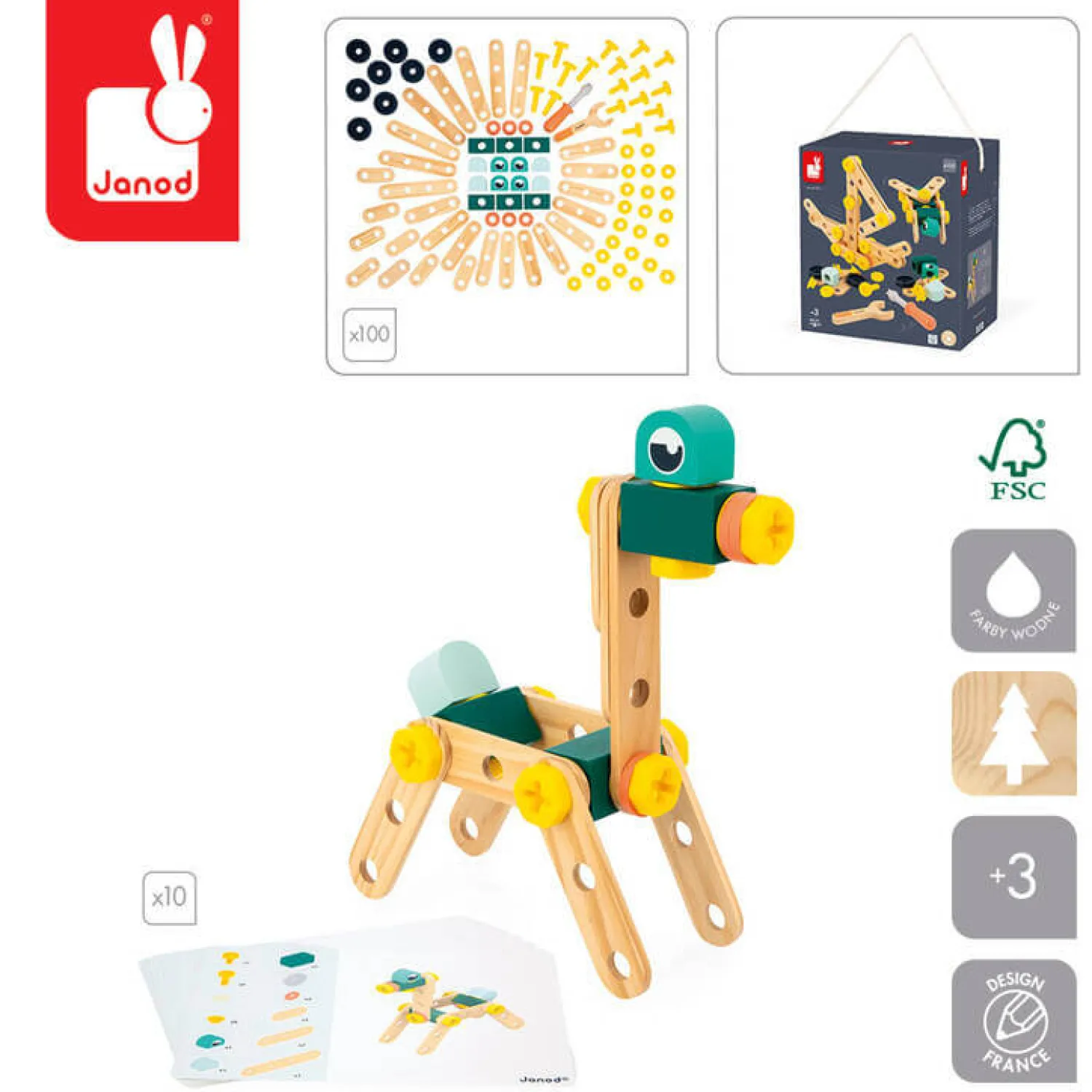 Janod Zestaw konstruktora 100 elementów Brico'kids 3+