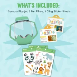 Glo Pals Zestaw sensoryczny DIY, świecący słoik z brokatami i figurkami Fun Fillers + naklejki gratis - ZOO